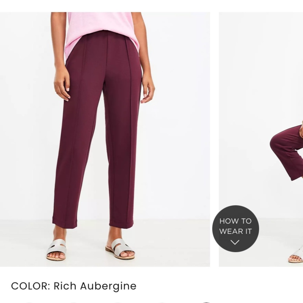NWT Loft Pintucked Fluid Taper Pants professional pants small burgundy